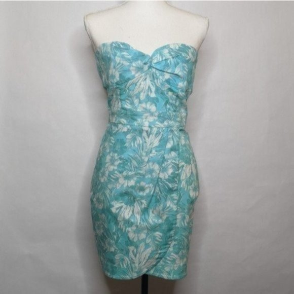 Dresses & Skirts - SUITE BLANCO DRESS HAWAIIAN STRAPLESS FITS SMALL TEAL BLUE TROPICAL VACAY DENIM